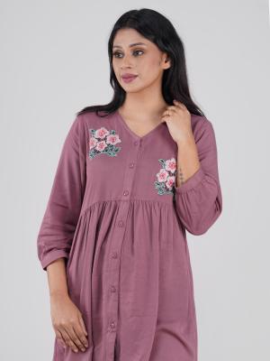 Short Top, Short Shirt Decorative Floral Embroidery.  V-Neck Button-Front Short Top with Gathered Waist