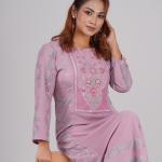 three-piece Set Long Open-Front Kurti with Sequence Embroidery Neckline, Screenprint Panel & Matching Pant & Dupatta  premium quality